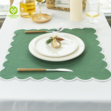 Scallop Edge Wave Placemats Custom Luxury Linen Embroidered Scalloped Round Placemats with Napkin