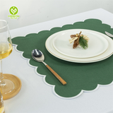 Scallop Edge Wave Placemats Custom Luxury Linen Embroidered Scalloped Round Placemats with Napkin